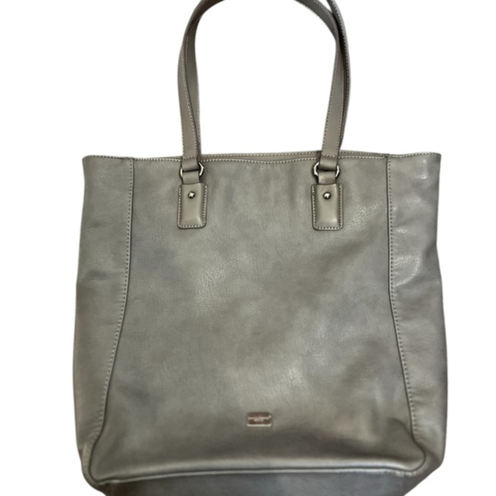 David Jones Paris Gray Vegan Leather Hobo Tote Shoulder Bag Purse